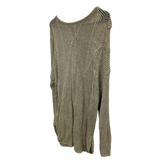 Oversized Womens Beige Open Knit Long-Sleeve Rounded Hem Sweater - Picture 3 of 7